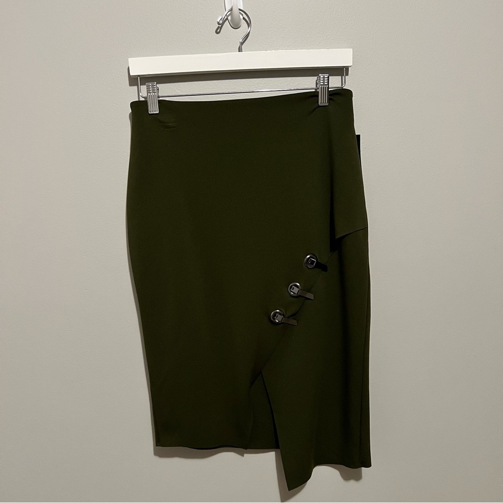 Worthington Dark Green Pencil Skirt with Button Accents